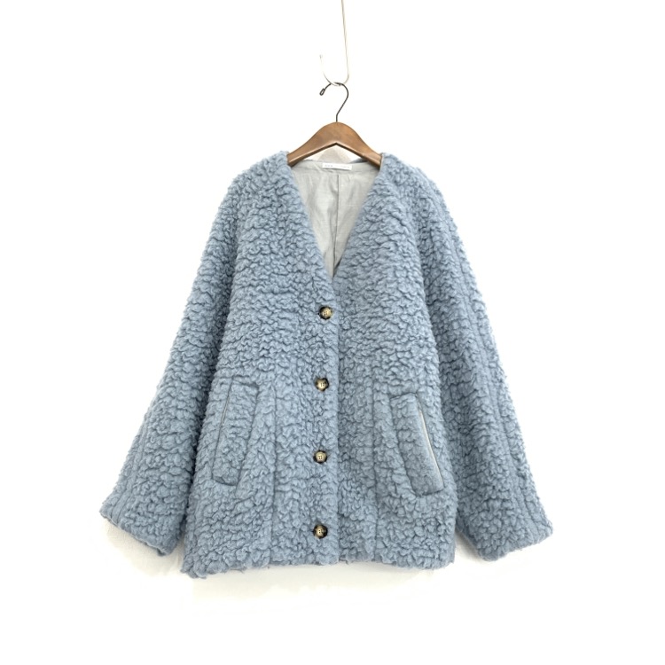 AKANE UTSUNOMIYA アカネ ウツノミヤ TEDDY COAT コート ボアジャケット オーバーサイズカーディガン ブルー 38 WAK-FC41-2001全体正面写真