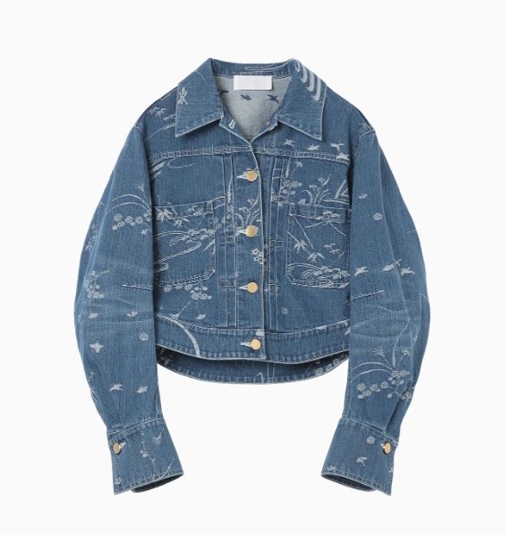 MM25SS-JK057Nature Pattern Jacquard Short Denim Jacket - blue  